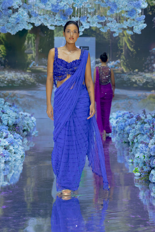 Blue Rose-cut Crystal Sari