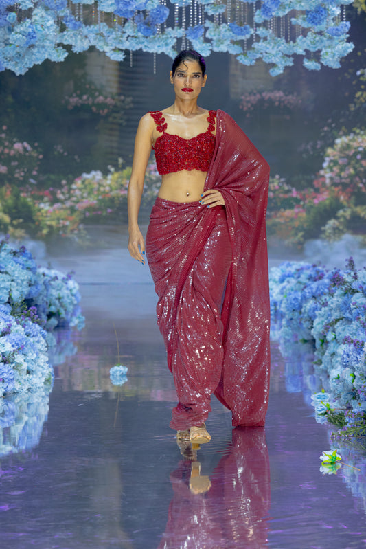 Crimson Reverie Sari