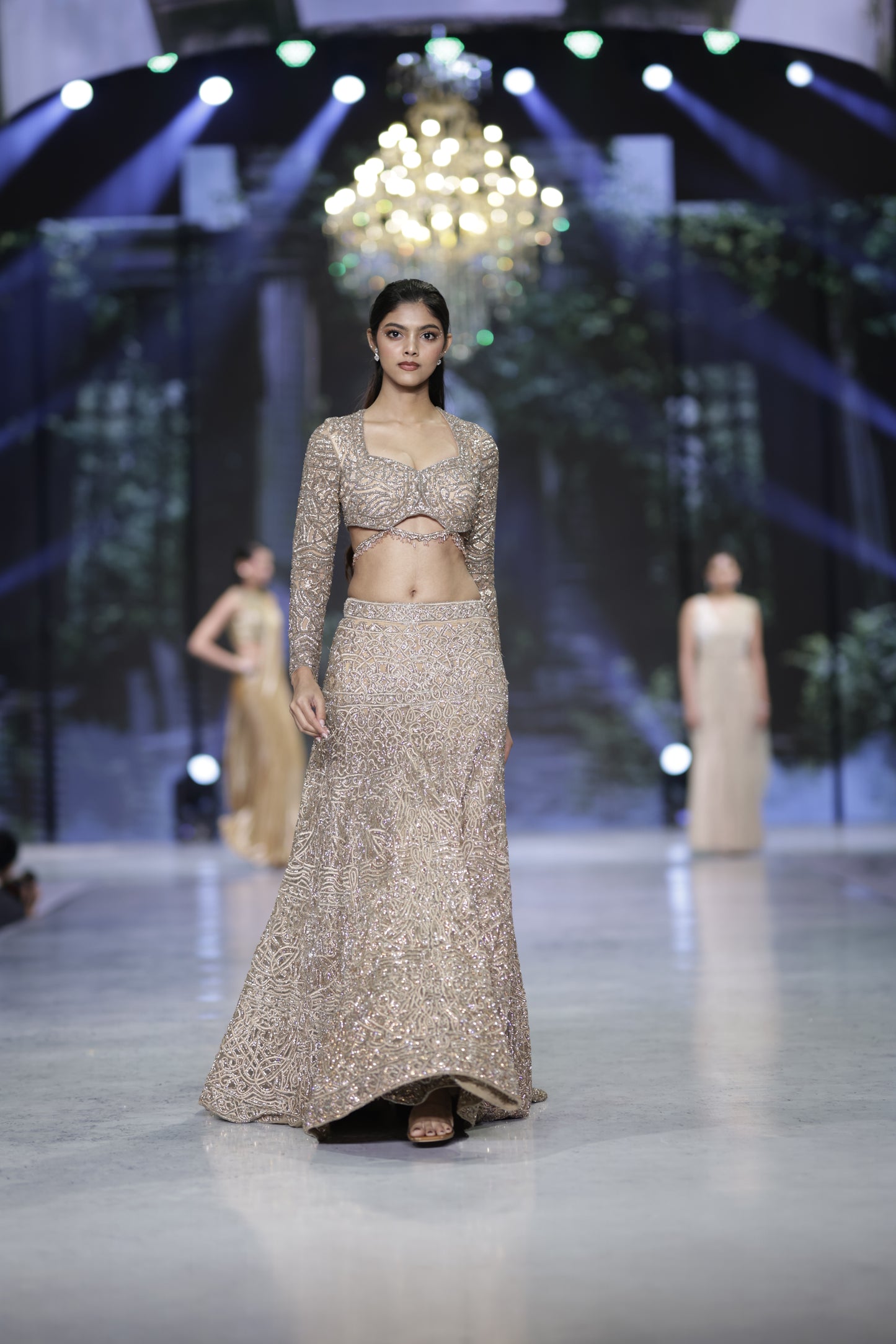 Gold sculpted lehenga