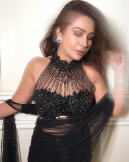 Black Rose-cut Crystal Sari