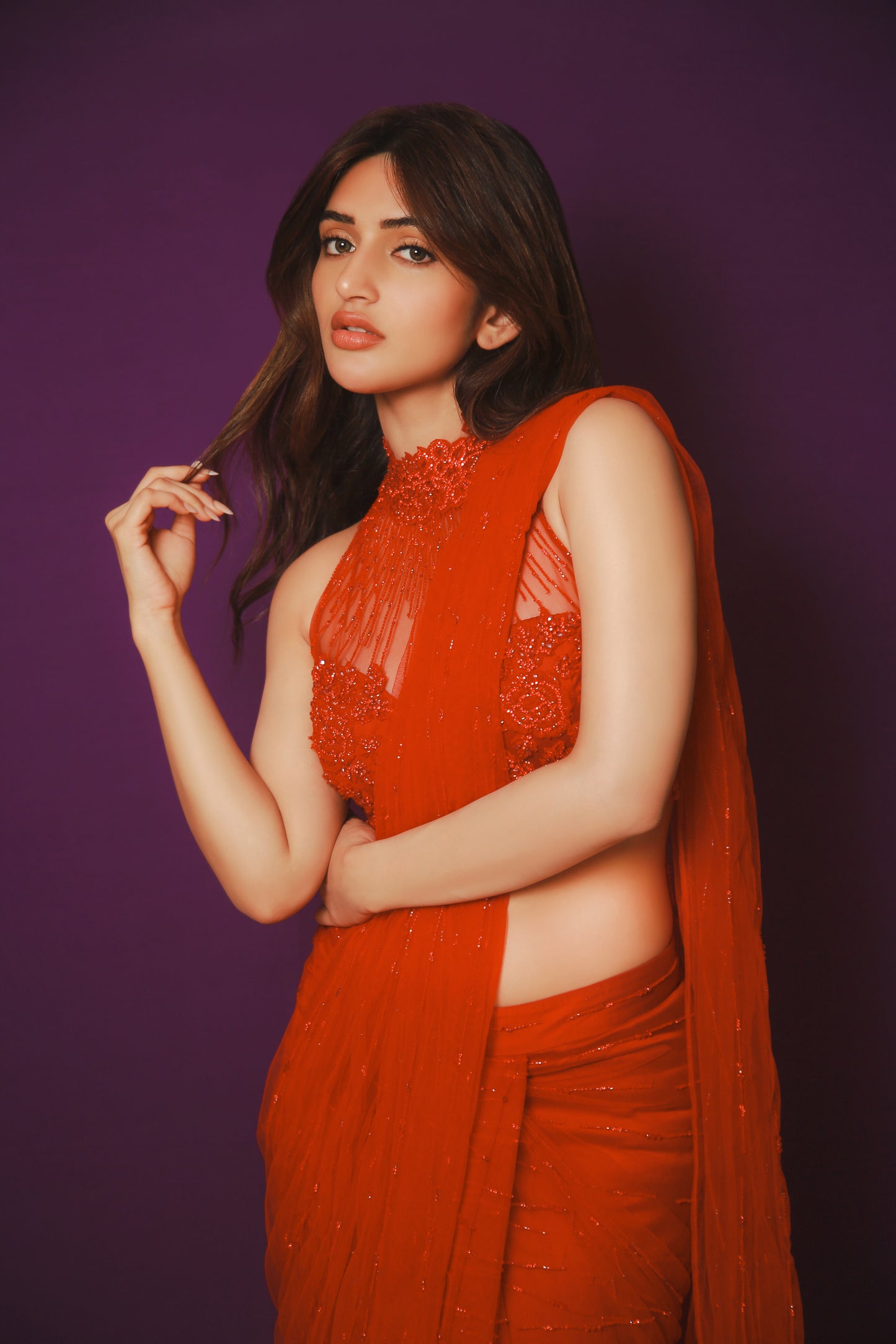 Ruby Crystal Rose Sari