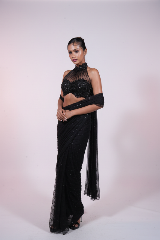 Black Rose-cut Crystal Sari