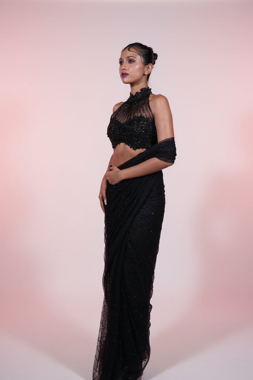 Black Rose-cut Crystal Sari