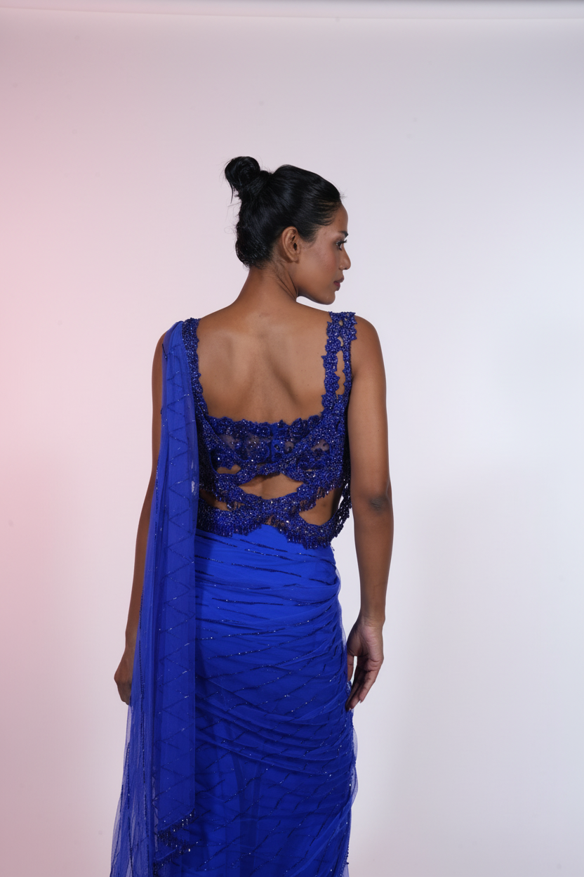 Blue Rose-cut Crystal Sari
