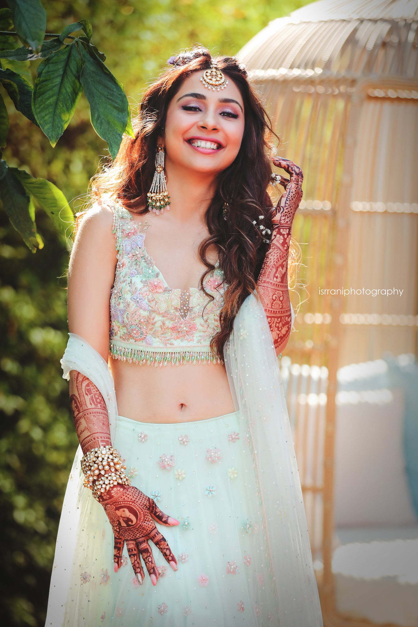 Lime Green Blouse, Lehenga & Dupatta