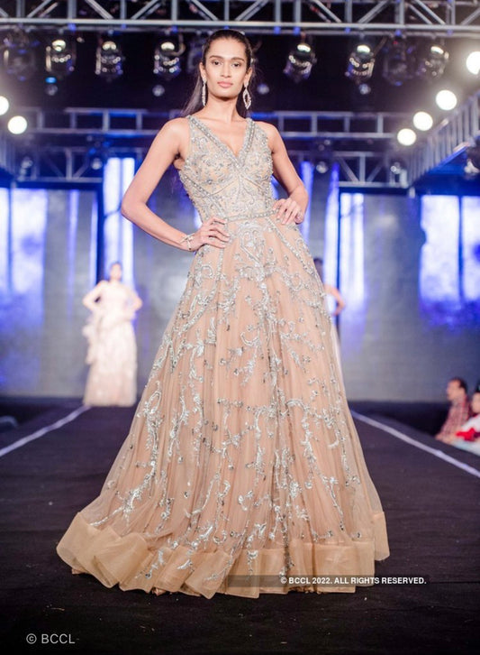 V Neck Flounced Gown