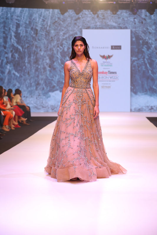 V Neck Flounce Gown
