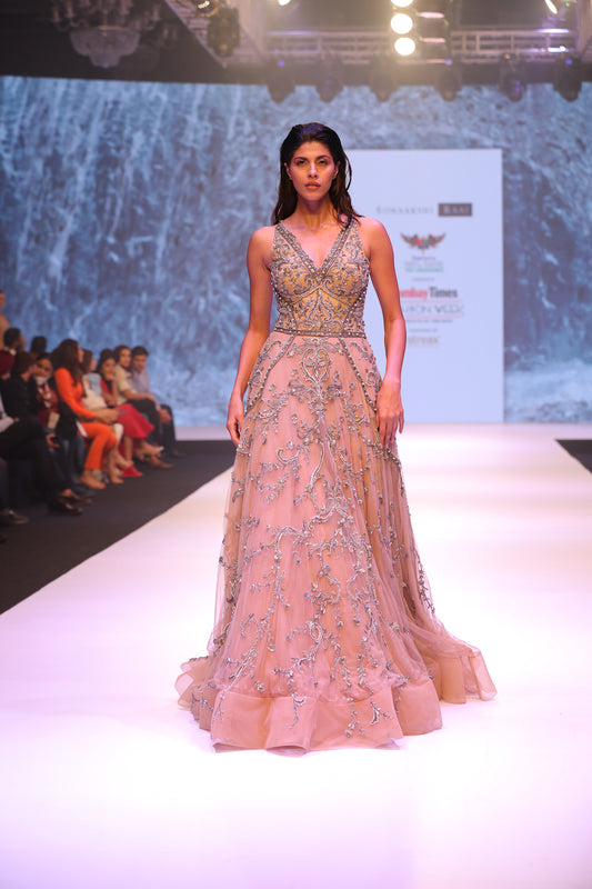 V Neck Flounce Gown