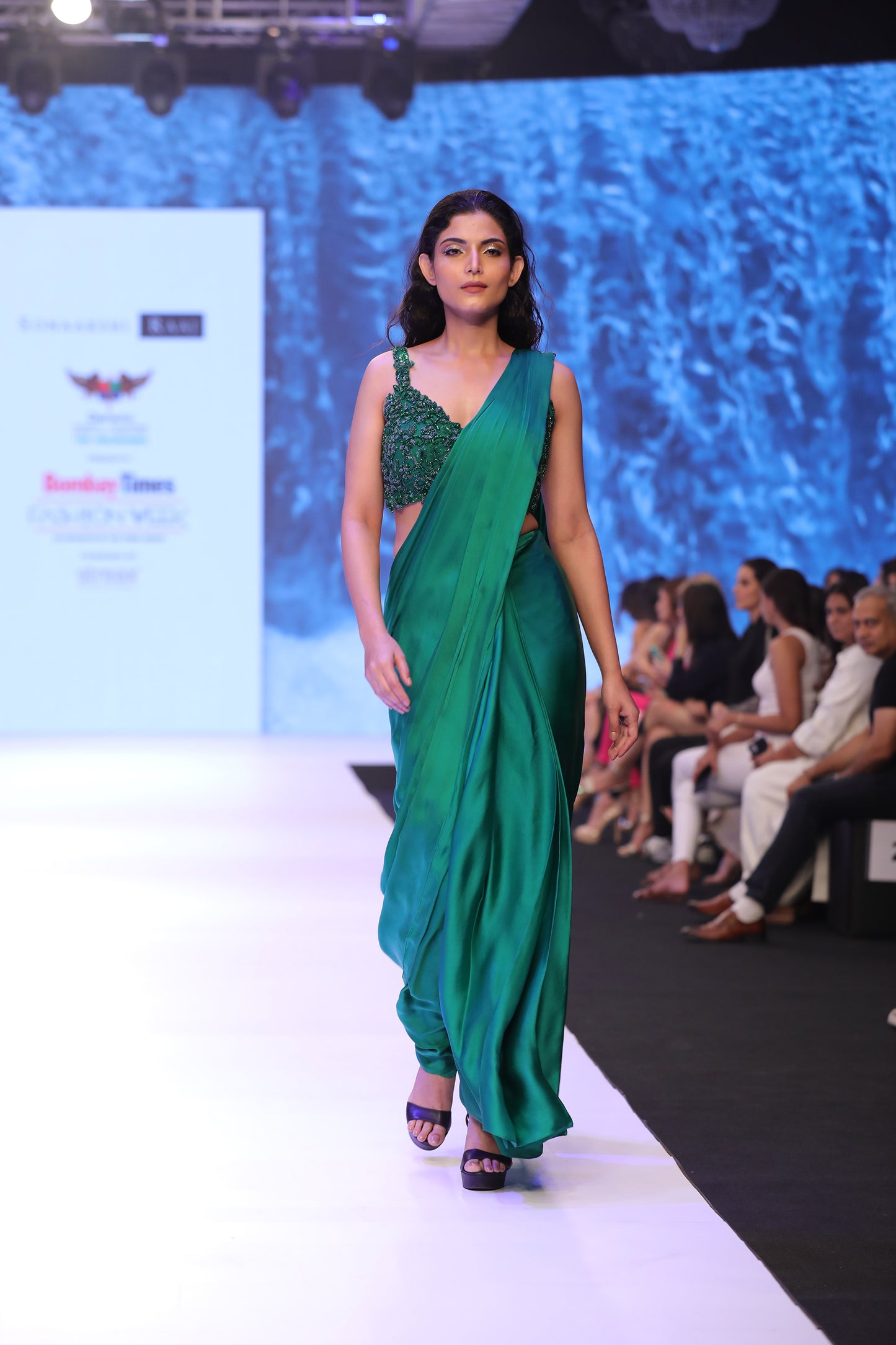 Pre draped saree with emb blouse