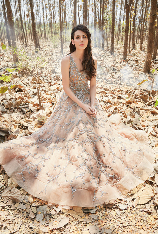 V Neck Flounced Gown