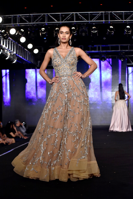 V Neck Flounced Gown