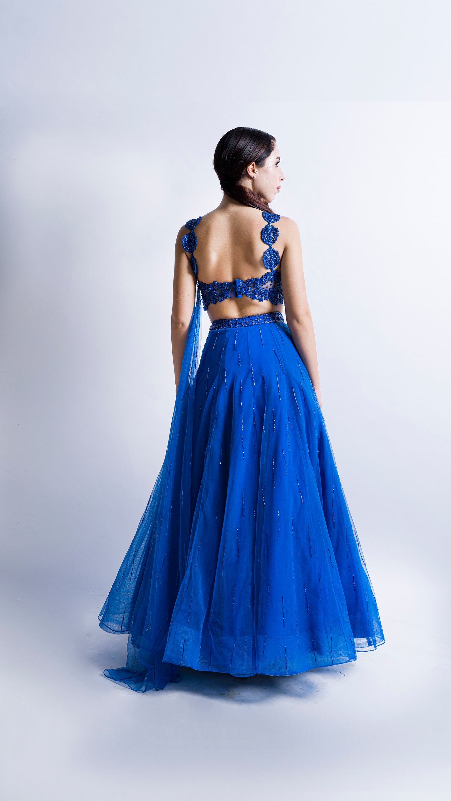 Midnight Blue rose embroidered lehenga set