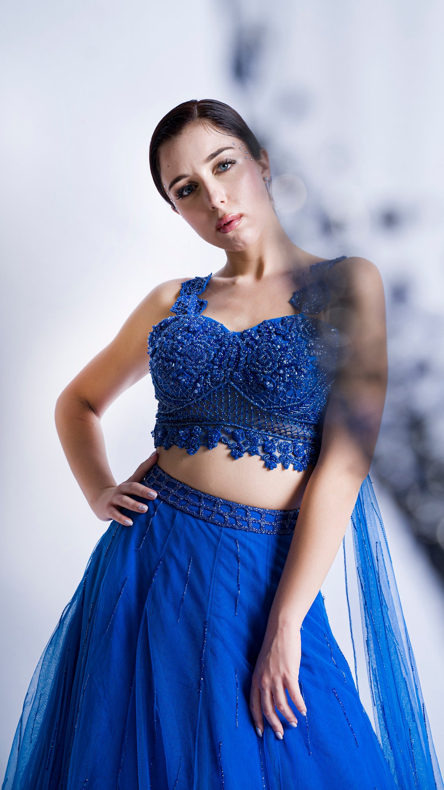 Midnight Blue rose embroidered lehenga set