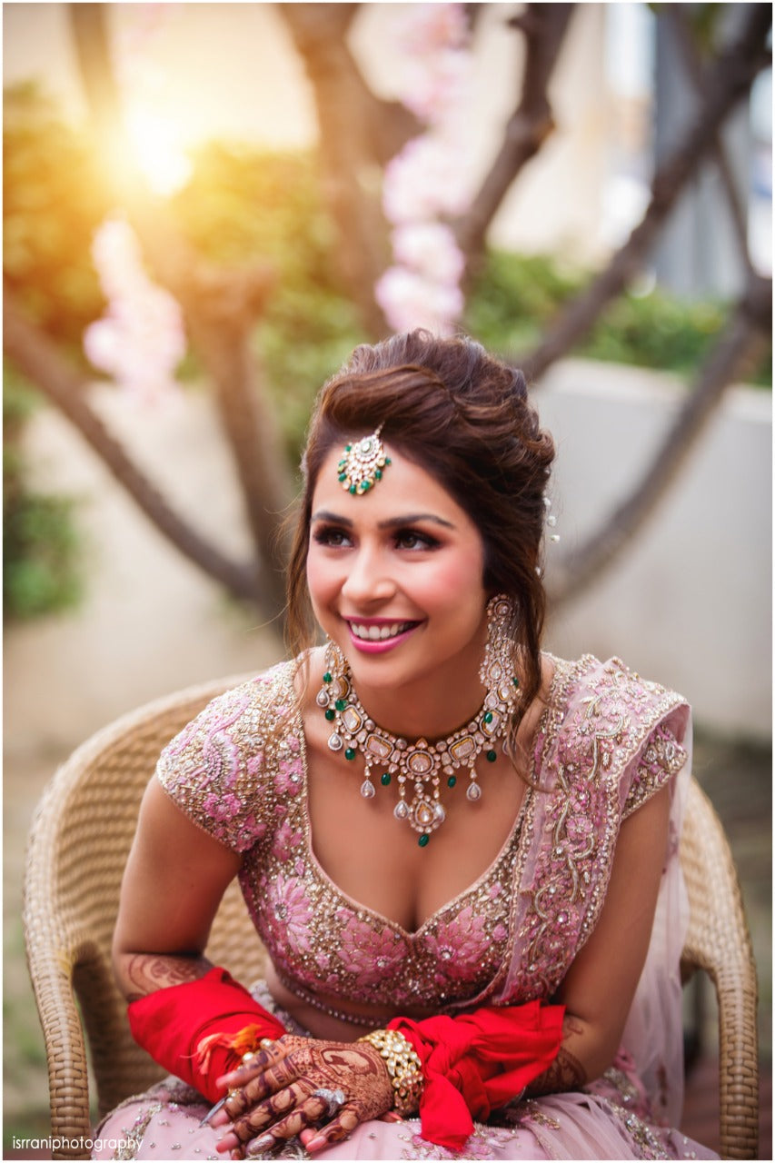 Embroidered Blouse with Lehenga, Dupatta & Belt