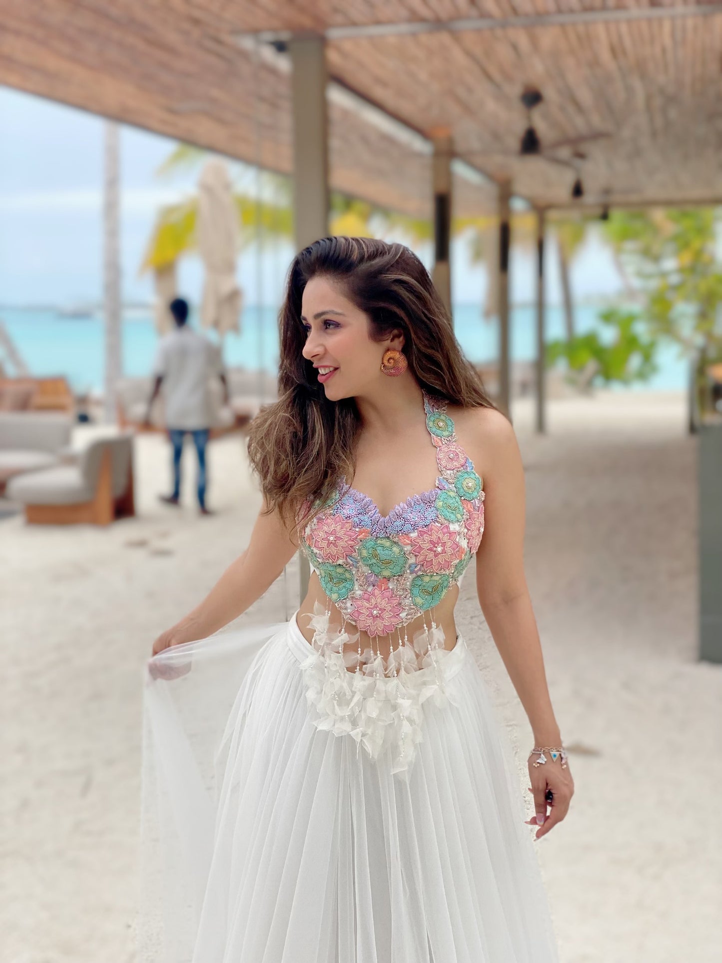 Halter Neck Blouse with Flounce Skirt