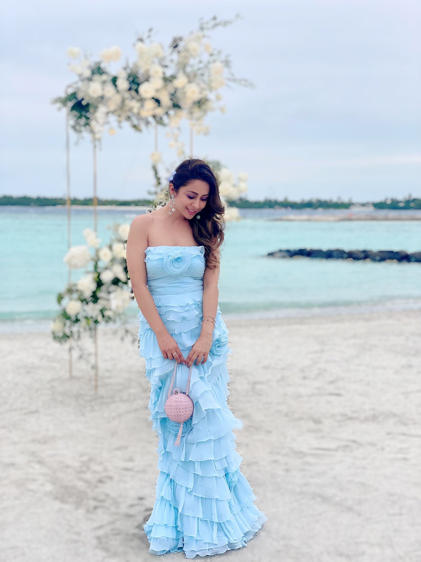Ruffle gown with roses