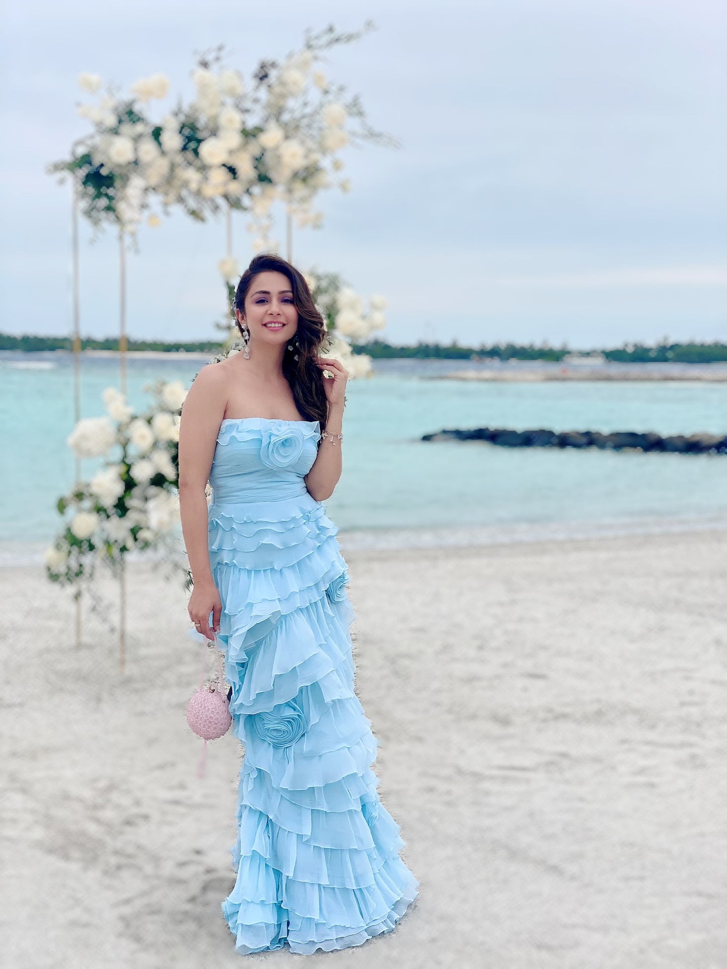 Ruffle gown with roses