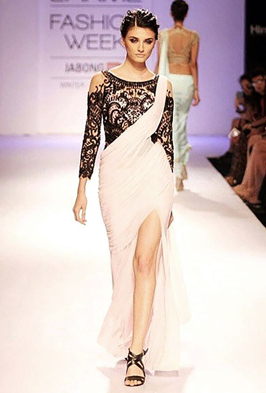 Saree gown with a slit