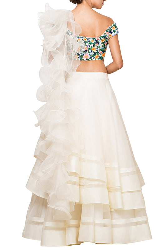 Blouse with Ruffle Lehenga & Dupatta