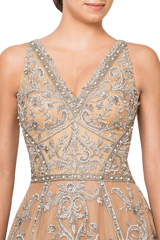 V Neck Flounce Gown