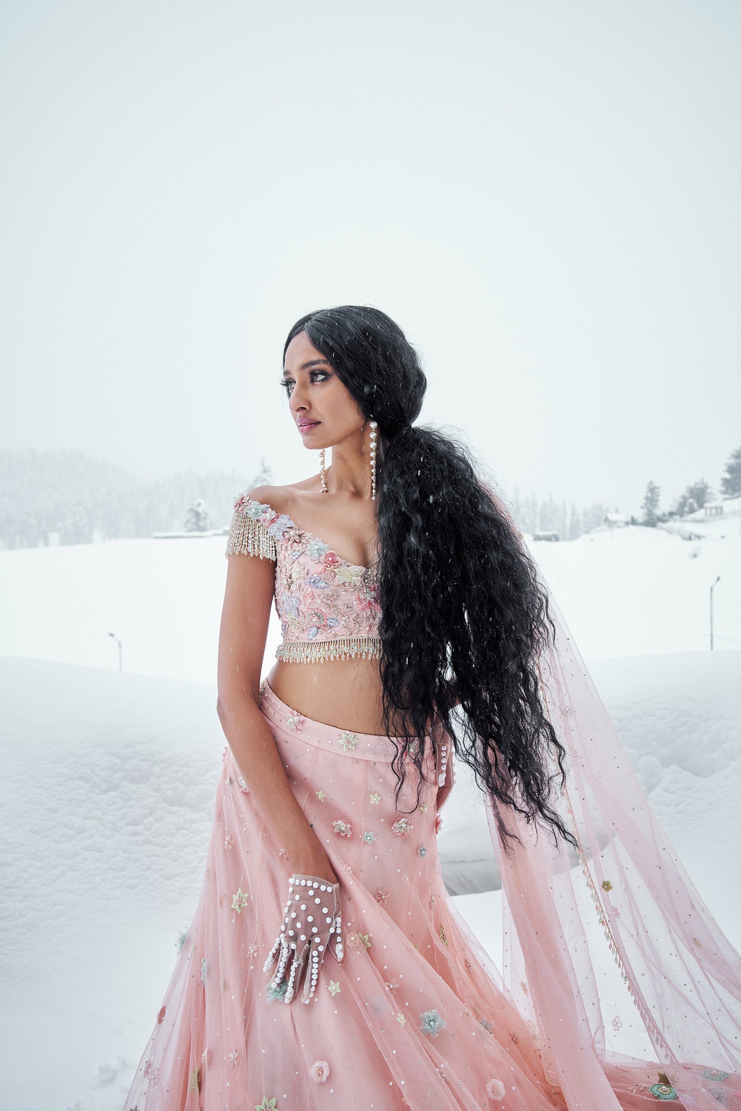 Rheya- Peach floral embroidered lehenga set