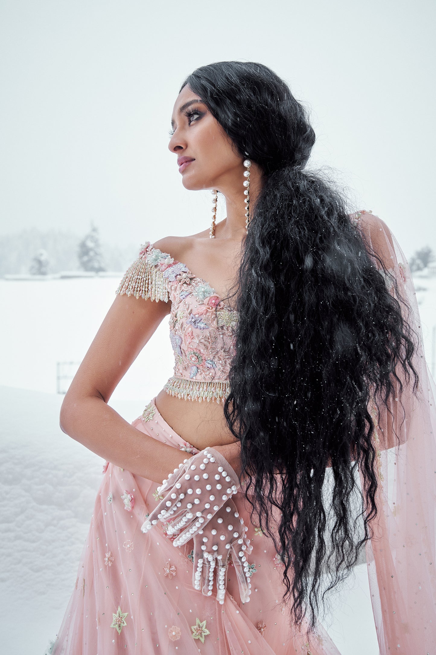 Rheya- Peach floral embroidered lehenga set